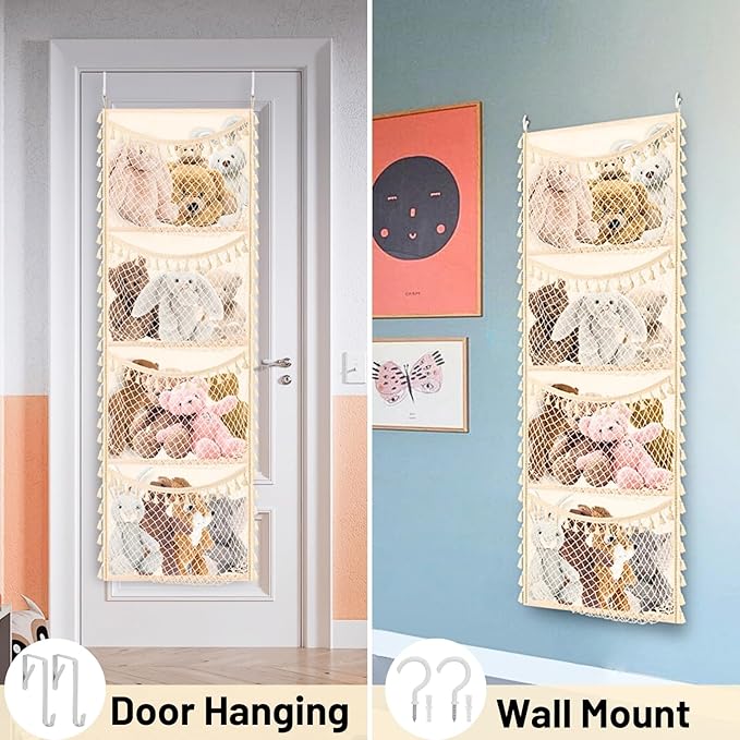 Over The Door Stuffed Animal Storage, Cotton Toy Organizer for Storage Plush Toys,Baby Supplies, Stuffed Animal Holder with 4