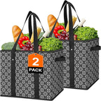 WISELIFE Reusable Grocery Bags [2 Pack],Large Grocery Tote Bag Water Resistant Shopping Bags Foldable Grocery Bag for Clothes,Shoes and Picnic,Black