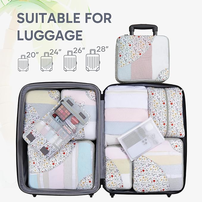 10 Set Packing Cubes for Travel, Gifts for Women Mom,Anti-Tearing Suitcase Organizer for Luggage with Shoe & Hanging Toiletry