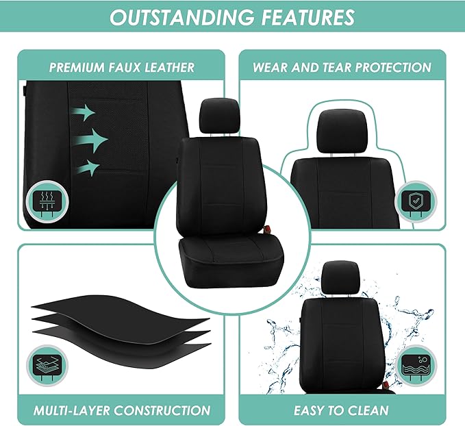 FH Group Three Row Car Seat Covers Deluxe Leatherette with 7 Headrests, Airbag Compatible and Rear Split Bench– Universal Fit