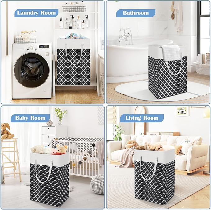 BlissTotes 3-Pack Laundry Basket, Freestanding＆Waterproof Laundry Hamper, Collapsible Tall Clothes Hamper with Easy Carry Han