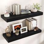 Floating Shelves for Wall, 36" W x 12" D x 2" H, 2 Pack of Long Wall Mounted Engineered Wood Shelves with Invisible Brackets 