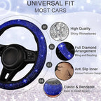 NBTEPEM 30 Pcs Blue Bling Car Accessories Set for Women, Blue Steering Wheel Cover Set, Bling Console Cover, Seat Belt Cushion, Shift Knob Cushion, Cup Coaster, Rhinestone Car Hanging Accessories