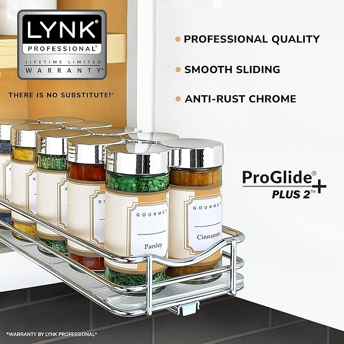 LYNK PROFESSIONAL® Pull Out Spice Organization for Cabinets - 4-3/8 inch Wide – Spice Rack for Inside Cabinets, Slide Out Spi
