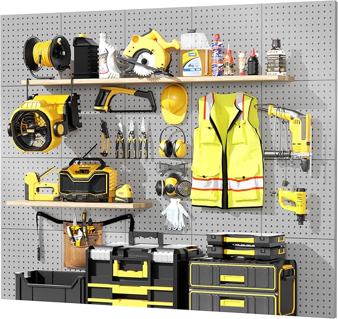 Peg Board, 6PCS Metal Pegboard, Heavy Duty Pegboard Wall Organizer with Frame. Pegboard for Walls, Garage, Workbench, Craft R