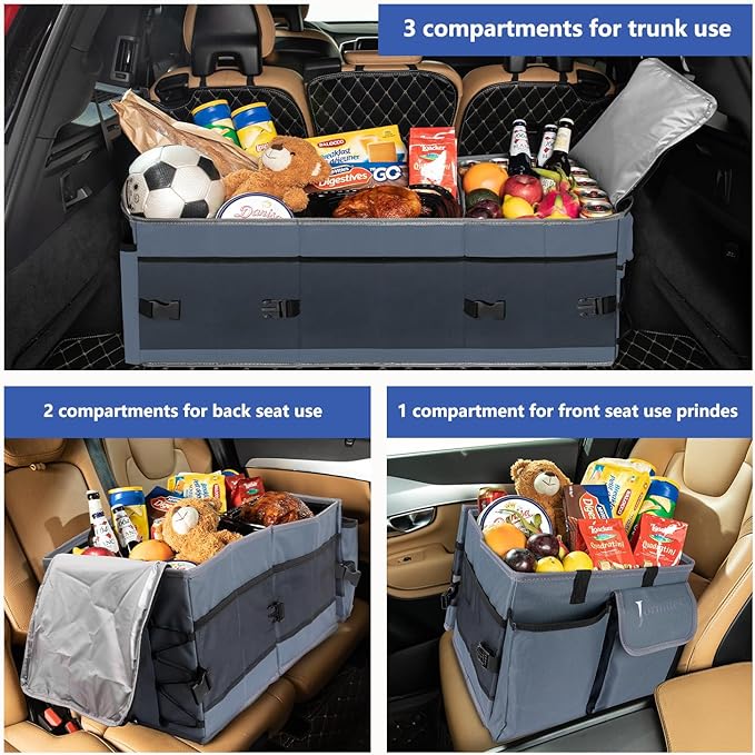 Trunk Organizer with Built-in Insulated Leak Proof Cooler Bag,Collapsible Cargo Organizer for SUV with Non Slip Bottom