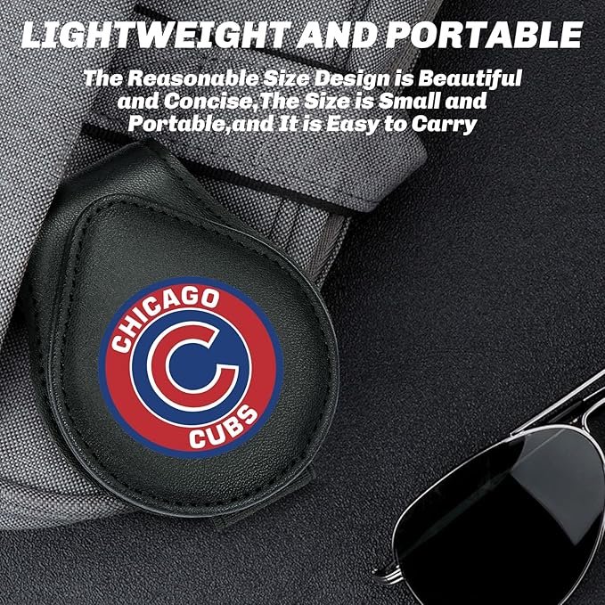 for MLB Chicago Cubs Car Visor Sunglass Holder - Black Leather Eyeglass Case with Team Logo, Clip-On Sun Visor Organizer for Auto Interior, Chicago Cubs Gifts
