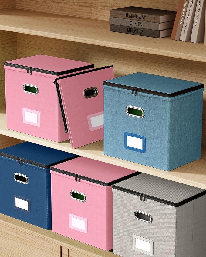 Oterri 1 Pack File Organizer Boxes with Lids, File Box with Mesh Pockets, Document Organizer Box for Letter Size Folders, Zip