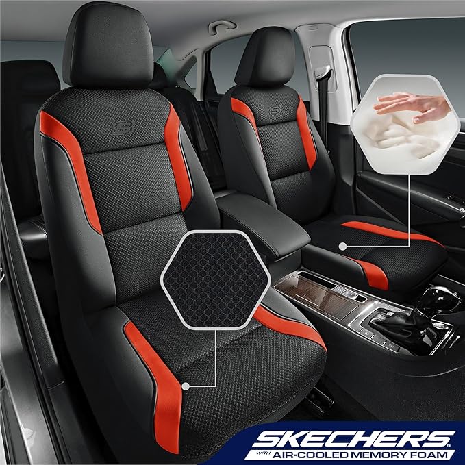 Skechers Memory Foam Car Seat Covers, Air Cool Mesh Thick Seat Covers, Car Seat Full Sets, Airbag Compatible, Automotive Comf