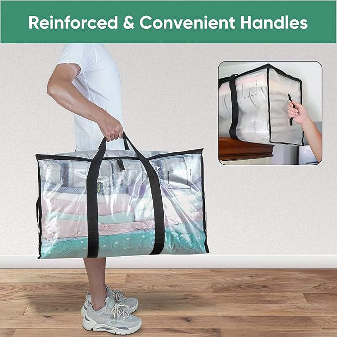 BALEINE 8-Pack Oversized Moving Bags with Reinforced Handles, Heavy-Duty Storage Tote for Clothes, Moving Supplies (Clear, 8-