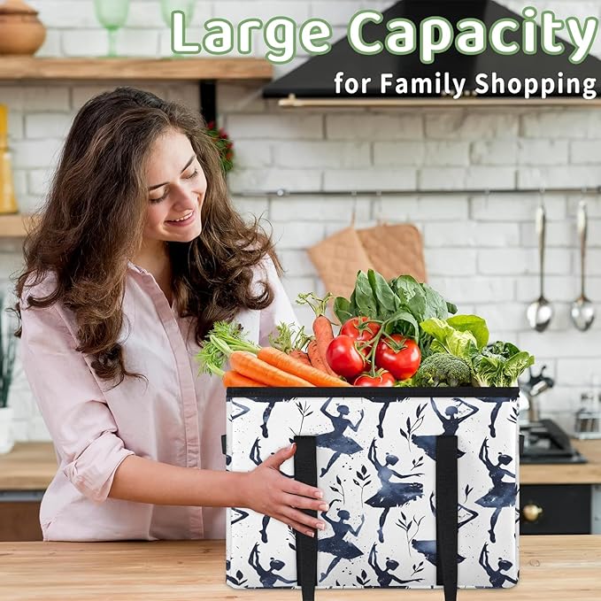 Reusable Grocery Bag, Foldable Large Shopping Tote Bag for Groceries Kitchen Picnic Car Trunk