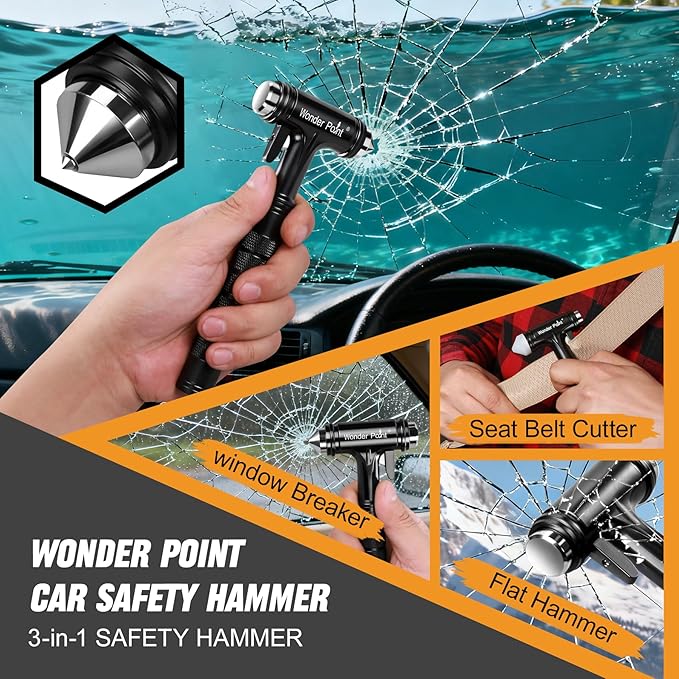 Car Window Breaker, Automotive Safety Hammer with Seatbelt Cutter, 3-in-1 Emergecy Escape Tool Car Metal Window Breaker Seatb