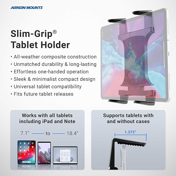 ARKON Mounts - Car Tablet Mount with 22-inch Arm and Seat Rail Attachment | Gooseneck Tablet Holder | Aluminum Construction | Ideal for Cars and Trucks