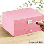 QBestry 3-Layer Jewelry Box for Girls & Teens with Lock and Key, Large Jewelry Organizer with 8 Necklace Hooks & 56 Earring H