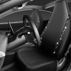 CAR PASS Leather Car Seat Covers High Back Bucket Bling Diamond Front Seats, Waterproof Universal Shining Glitter Crystal Sparkle Fit Model 3 Tesla Model Y, Truck SUV Cute Women Girl, Black Rhinestone