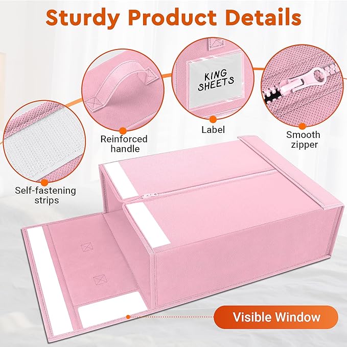 StorageTastic 6 Pack Bed Sheet Closet Organizers and Storage,Sturdy Foldable Storage Containers with Window and Label,Storage