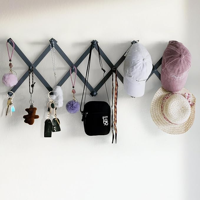 SKOLOO Hat Rack for Wall with 14 Hooks, Solid Wooden, Modern, Expandable Coat Rack Wall Mount for Coats, Hats, Bags, Baseball