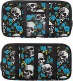 Rose Skull Sun Visor Organizer Car Sunvisor Organizers Multi-pocket Visor Organizer Storage Pouch for Cars, Suvs & Trucks with Zippers Vehicle Accessories for Document, Card, Pen