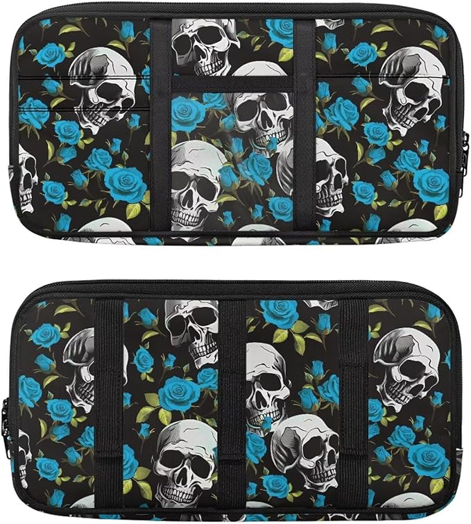 Rose Skull Sun Visor Organizer Car Sunvisor Organizers Multi-pocket Visor Organizer Storage Pouch for Cars, Suvs & Trucks with Zippers Vehicle Accessories for Document, Card, Pen