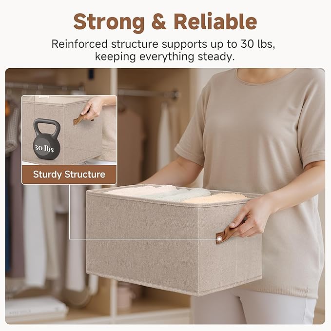 StorageWorks Shelf Baskets for Organization, Linen Closet Organizers and Storage Basket, Foldable Storage Bins, Closet Organi