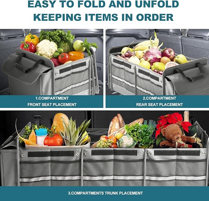 Car Trunk Organizer,115L Heavy Duty Collapsible Trunk Storage, with Insulated Leakproof Cooler Bag Vehicle Cargo Organizer with