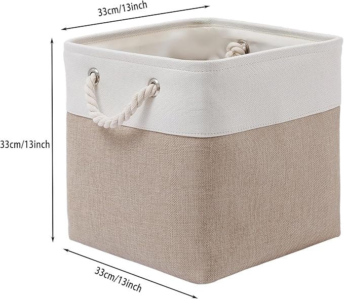 MidmmVick 13 x 13 Inch Cube Storage Bins, 4 Pack Large Collapsible Fabric Storage Bin with Ropes, Foldable Storage Cubes for 