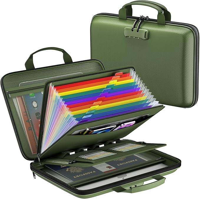 Fireproof File Organizer,Fireproof Document Box with Lock,Large 13 Pocket Expanding File Folder,Hard-Shell Portable Safe Stor