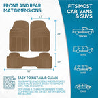 BDK ProLiner Floor Mats for Cars Trucks SUV, 3-Piece All-Weather Car Mats with Universal Fit Design, Durable Car Floor Mats with Capture Ridges, Waterproof Rubber Floor Mats for Cars (Beige)