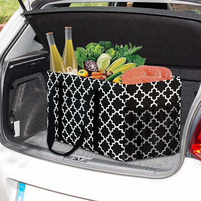 GhvyenntteS Extra Large Utility Tote Bag - Stand Up Utility Tote with Metal Wire Frame & Hard Bottom Board, Reusable Grocery Bags With Handles for Storage, Picnics, Beach, Pool, Laundry, Car, Camping