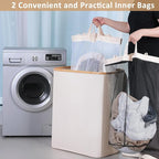 iEGrow 150L Laundry Basket with Lid, Large Laundry Hamper with Bamboo Handle, Collapsible Dirty Clothes Hamper Organizer with