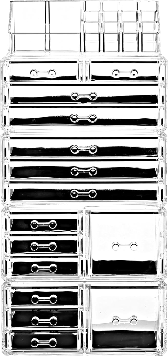 Ikee Design 5 Pcs Set Acrylic Makeup Organizer with 15 Drawers and Removable Top Lipstick Holders, Ideal for Make-up, Accesso