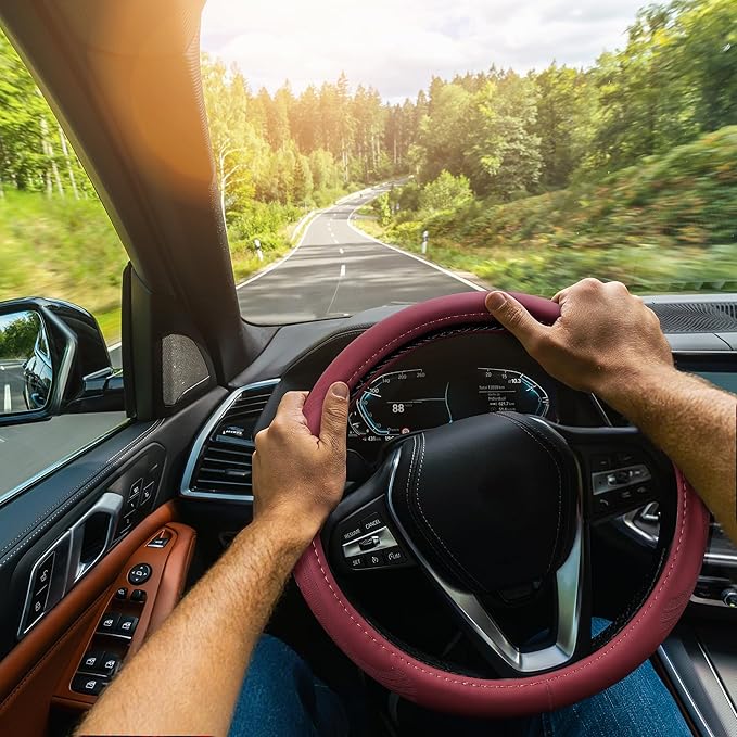 【2025 Model】 Breathable Soft Leather Car Steering Wheel Cover for Men Women, Non-Slip, Comfortable,Universal 15 inches Steeri