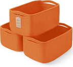 3-Pack Storage Baskets for Organizing | Woven Shelf Toy Basket | Rope Baskets for Gifts Empty | Closet Organizer Bins with Ha