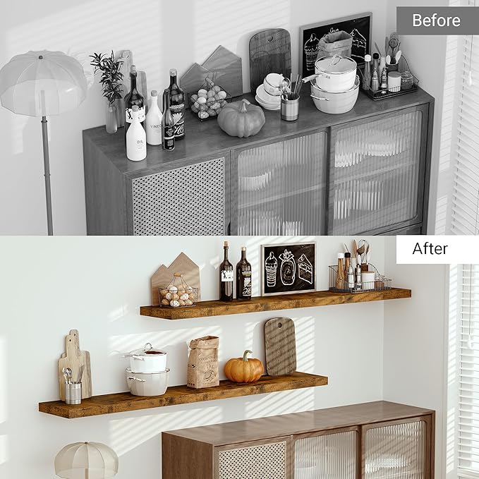 Vivelove 12 Inch Deep Floating Shelves 72 inch Long, 72 x 12 Wide Wall Shelves with Invisible Brackets, for Bedroom Bathroom 