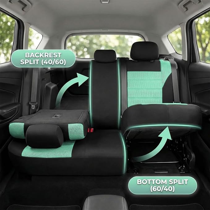 FH Group Automotive Car Seat Covers Full Set Premium 3D Air Mesh Front Seat Covers, Airbag Compatible & Split Bench Cover Uni