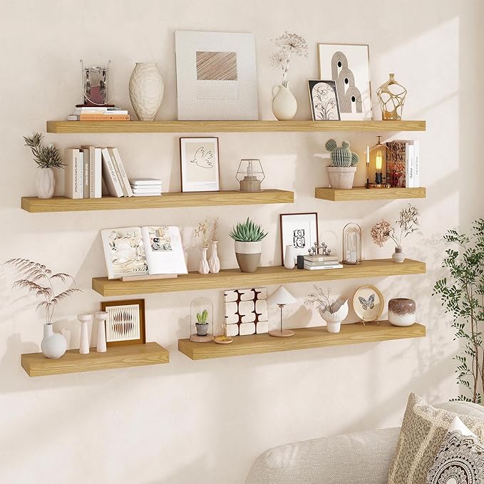Fun Memories Floating Shelves for Wall, 20Inch Floating Shelves Set of 2, Hanging Shelf with Invisible Brackets, Wood Shelves
