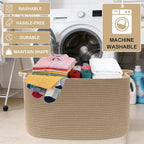 65L Large Blanket Basket,21"x16"x12" Rectangle Storage Bin with Handles,Woven Rope Laundry Basket for Toys, Clothes,Pillows,M