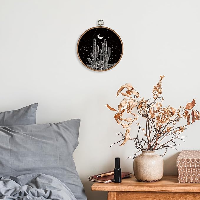 KSDUT Black Cactus Wall Art Decor - Western Wall Art Canvas Frame Hanging Prints, Vintage Southwestern Desert Eclectic Round 