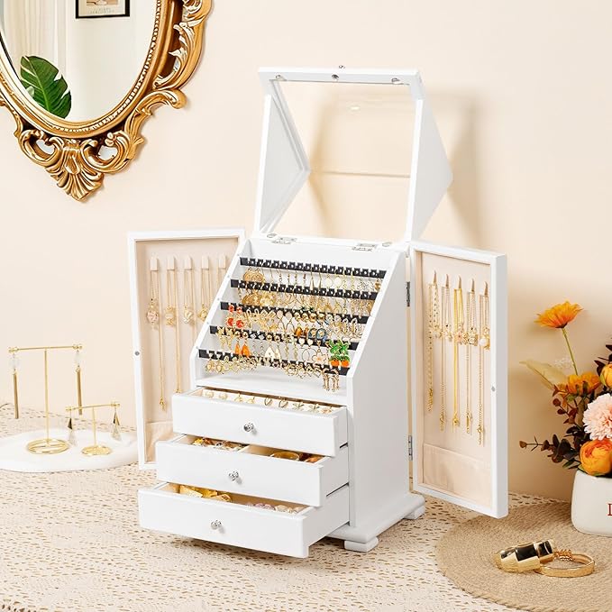 Jewelry Box Organizer, Rustic Wooden Jewelry Boxes for Women Girls, Large Storage Earring Holder Organizer Display for Earrin