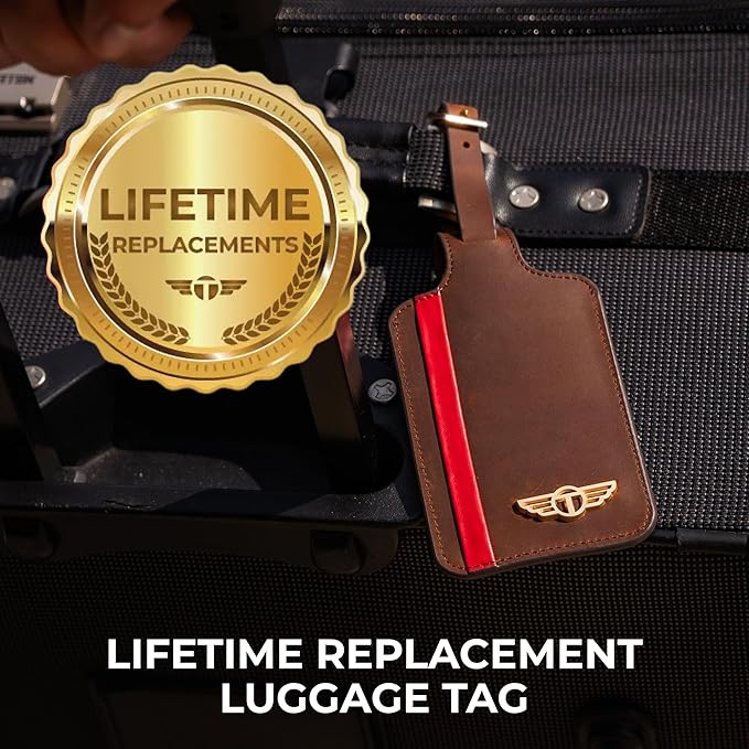Genuine Leather Luggage Tag with Privacy Flap Set for Men Women Travel Easy with Suitcase Tags Identifiers (Brown, 2 Pack)