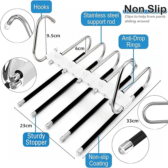 Upgrade Pant Hangers Space Saving, Non Slip Stainless Steel Multifunctional Pants Rack S-Type Clothes Pant Closet Hanger Orga