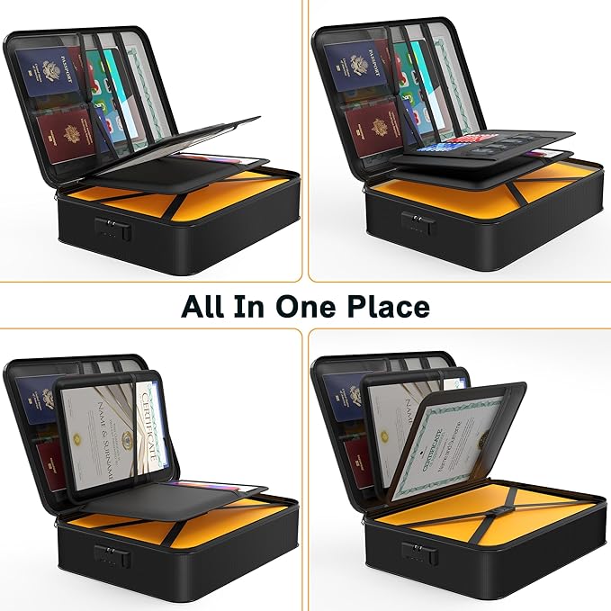 Noiposi Document Organizer with 5200℉ Heat Insulated, 16.1"x11.4"x4.3" Waterproof and Fireproof Document Box with Lock, Home 