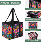 Colorful Mexican Floral Reusable Grocery Bags Large Shopping Tote Bag with Reinforced Bottom Board, Water Resistant Foldable 