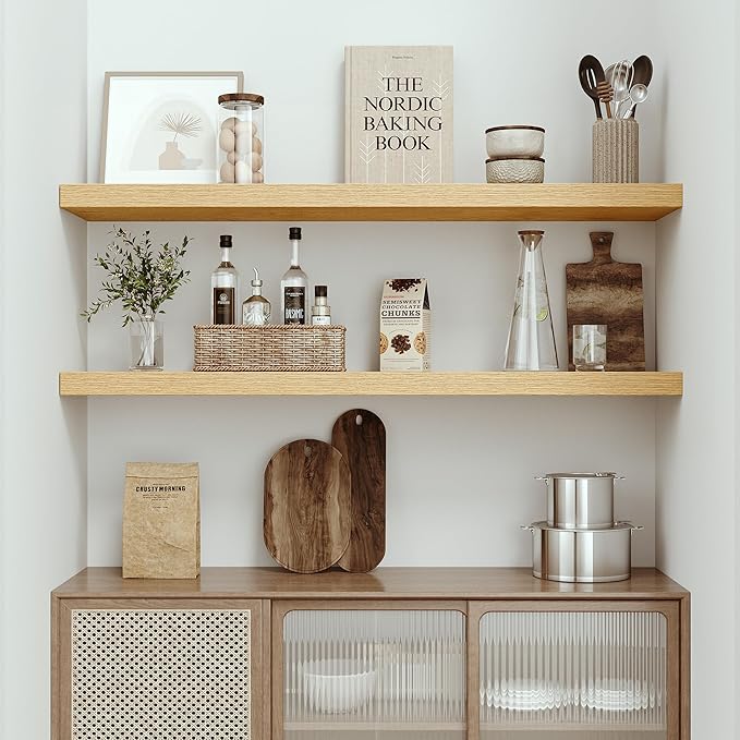 Vivelove Single Floating Shelves Oak 48 Inches, 48 x 10 inch Deep x 1.8 in Thick, Long Wall Shelves Heavy Duty 80 lbs for Bed