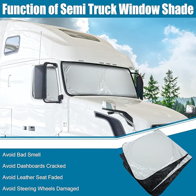 X AUTOHAUX Semi-Truck Sunshade for Windshield and Side Window Full Covered 240T Nylon Polyester Foldable Sun Shade Sun Heat Proctection Cool Temperature for Trailer Commercial Big Rig Trucks