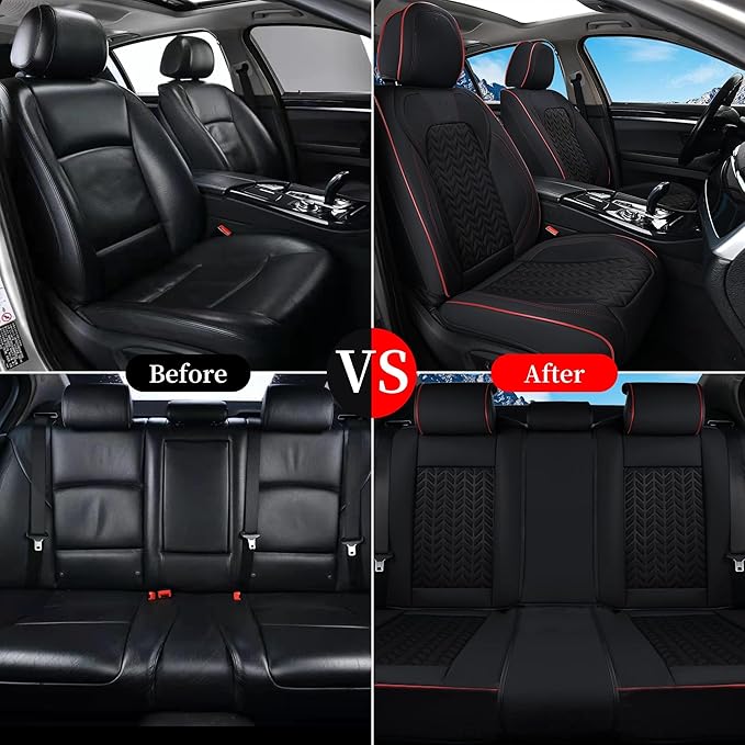 Coverado Seat Covers Full Set, Seat Covers for Cars, Car Seat Covers Winter, Breathable Faux Leather Car Seat Protector Car S