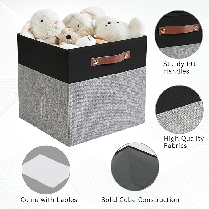 Bagnizer Collapsible Fabric Storage Cube Bins with 2 Reinforced PU Handles, Foldable Storage Organizer Baskets for Closet, Sh