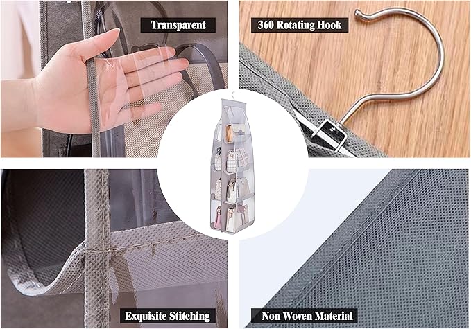AARAINBOW 2 Packs Hanging Handbag Purse Organizer, Handbag Organizer for Closets, 8 Easy Access Pockets, Womens Purse Storage