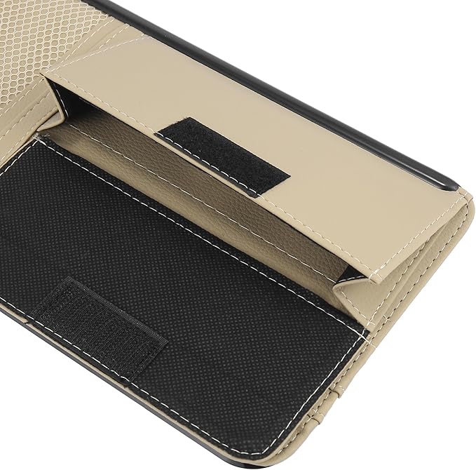 X AUTOHAUX Beige Universal Car Sun Visor Organizer Sunglasses Case Storage Pocket Hook and Loop Tape ABS PU Leather for SUV RV Truck