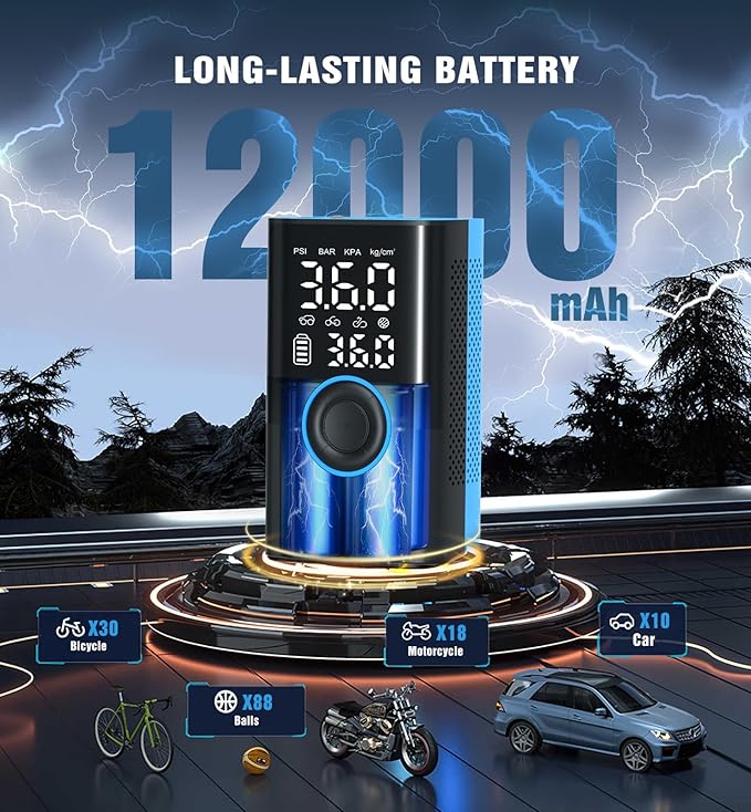 Tire Inflator Portable Air Compressor Portable Cordless Mini Air Pump with Digital Pressure Gauge Inflater 150PSI Fast Inflation and Auto Shutoff Function Tires Pump for Cars Motorcycles Bikes (Blue)